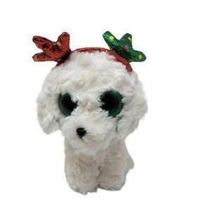 TY Beanie Boos "Sugar" 7" Dog Plush White Christmas Antlers Headband Stuffed